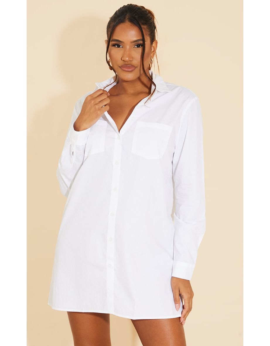 Recycled White Long Sleeve Button Shirt Dress