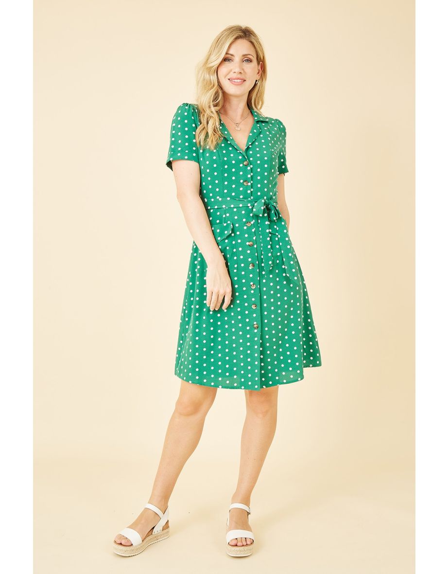 Yumi Green Spot Retro Shirt Dress