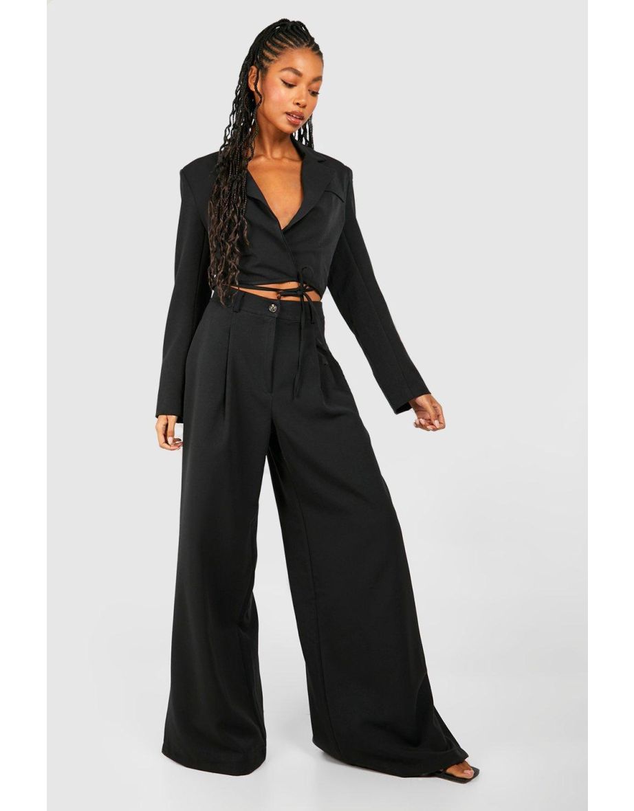 Marl Side Split Wide Leg Trousers - black