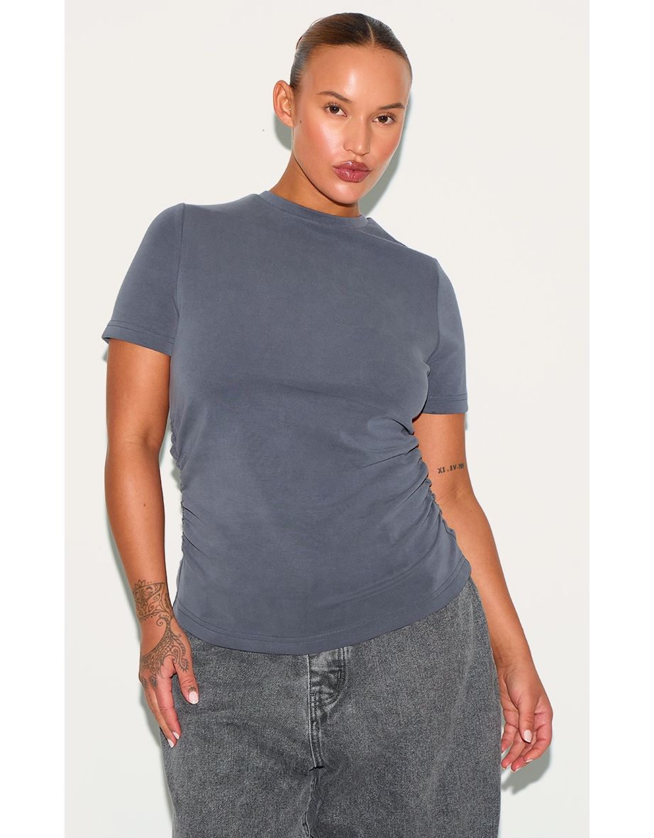 Plus Grey Modal Ruched Side Top
