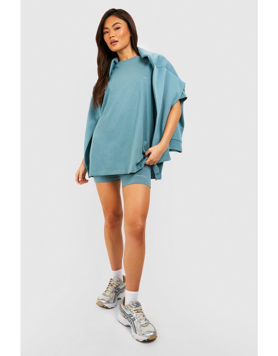 Oversized T-shirt And Cycling Short Set - blue
