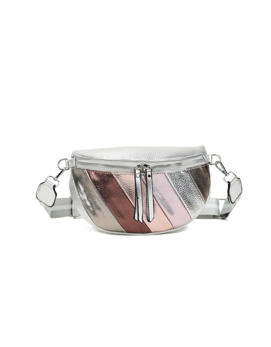 TWIST COLOURFUL CROSS BODY BELT BAG IN SILVER FAUX LEATHER