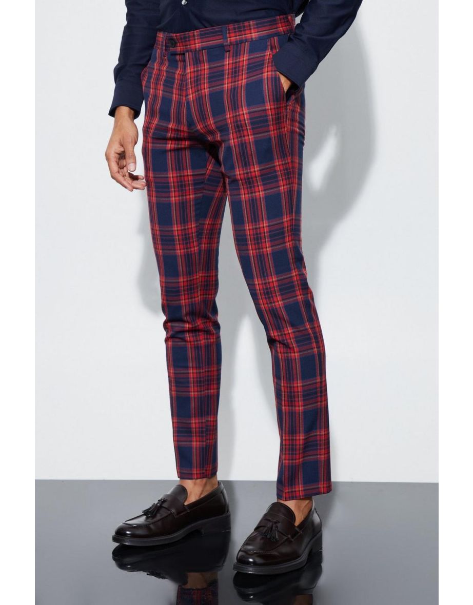 Skinny Fit Tartan Suit Trousers