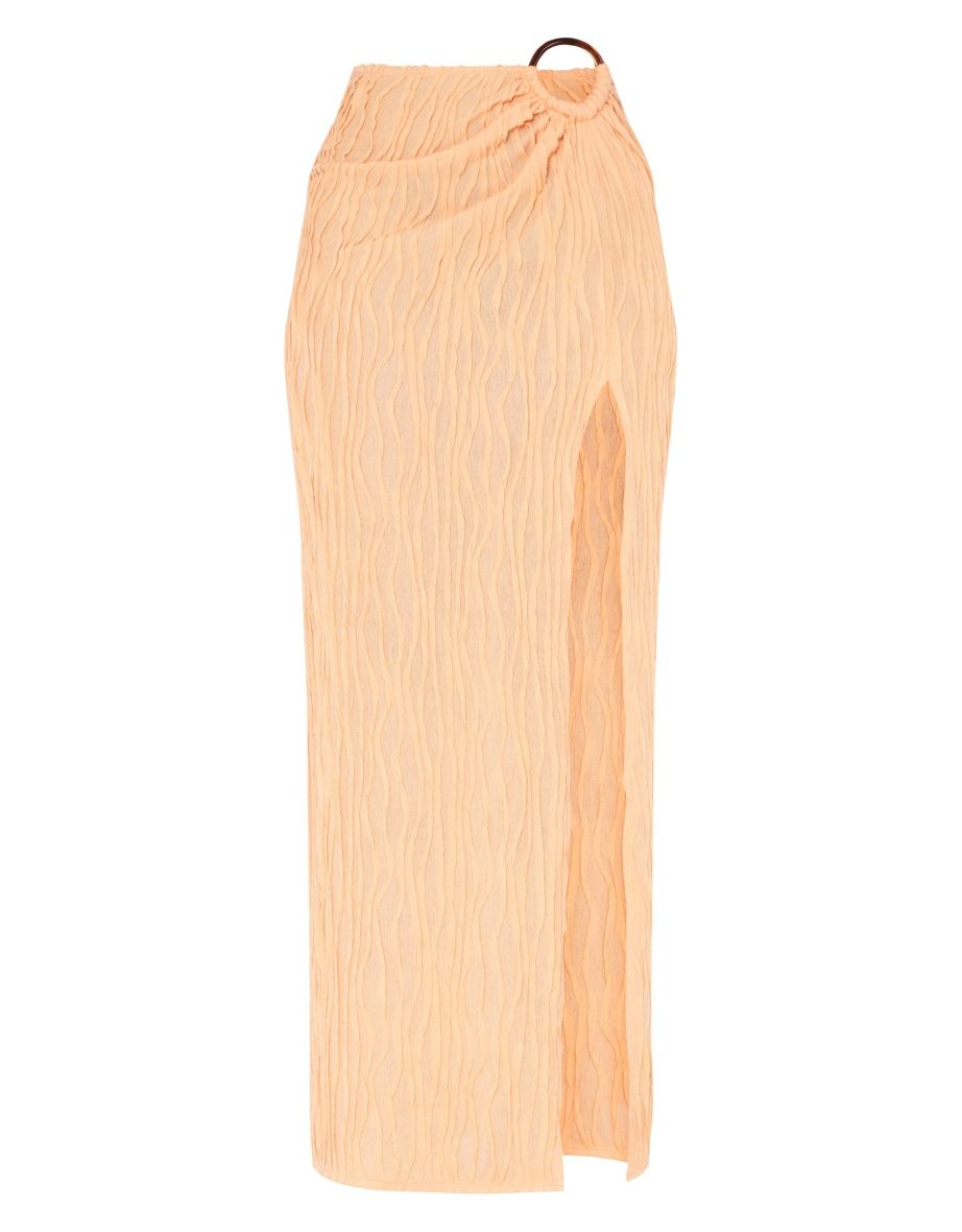 Bright Orange Textured O-ring Front Maxi Skirt - 4