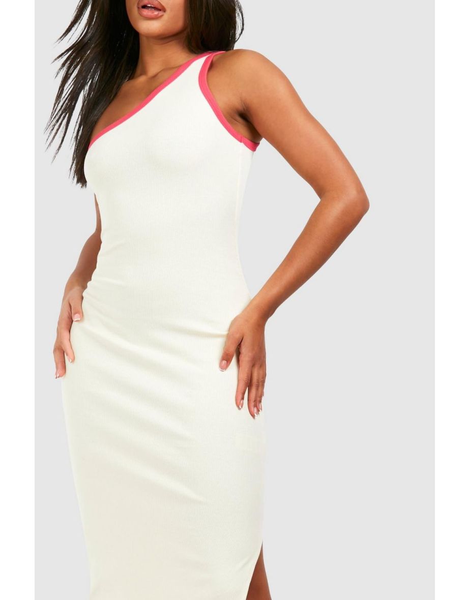 Premium Contrast Rib One Shoulder Midaxi Dress - 3