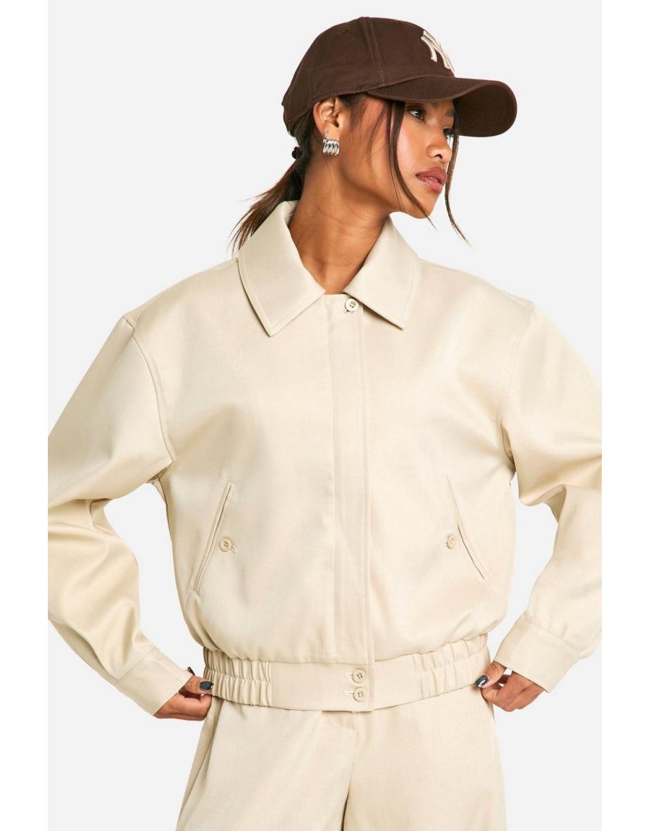 Slouchy Elasticated Hem Bomber Jacket - stone - 3