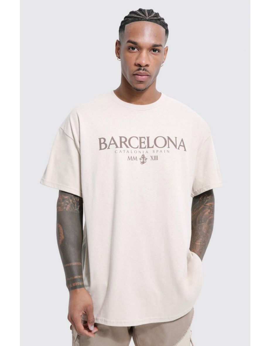 Oversized Barcelona Print T-shirt - sand