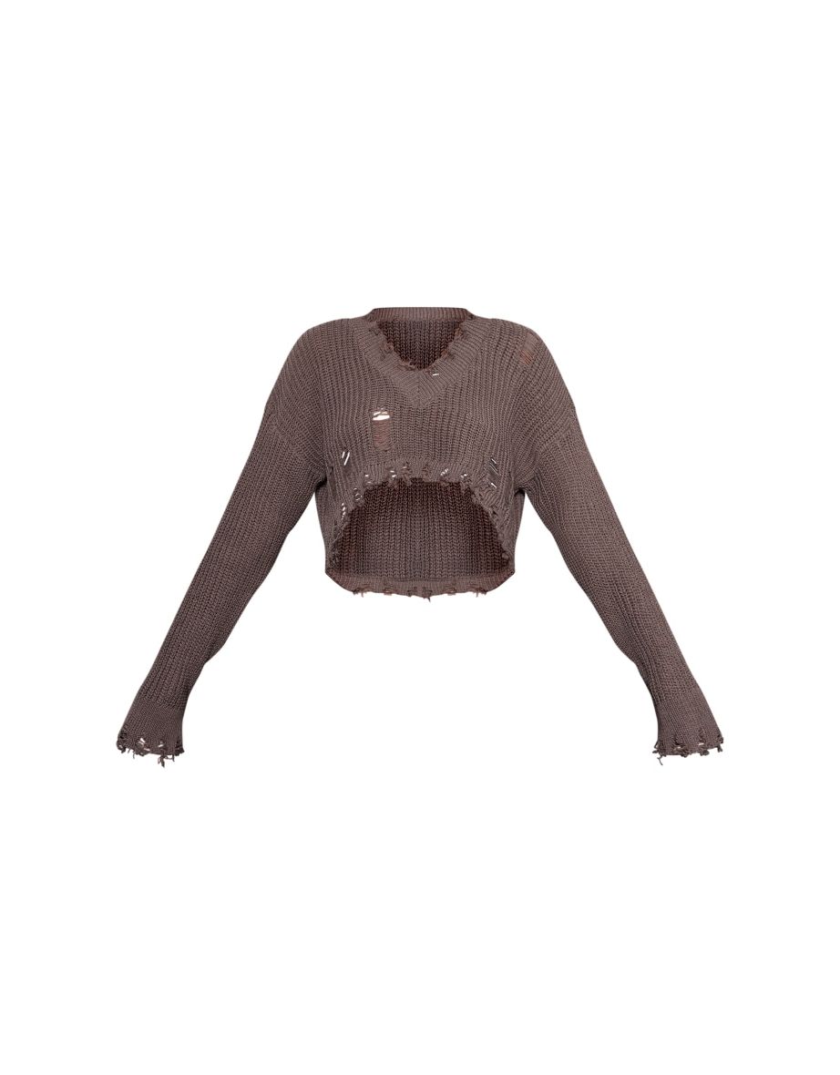 Chocolate Extreme Distressed Knit Jumper - 4
