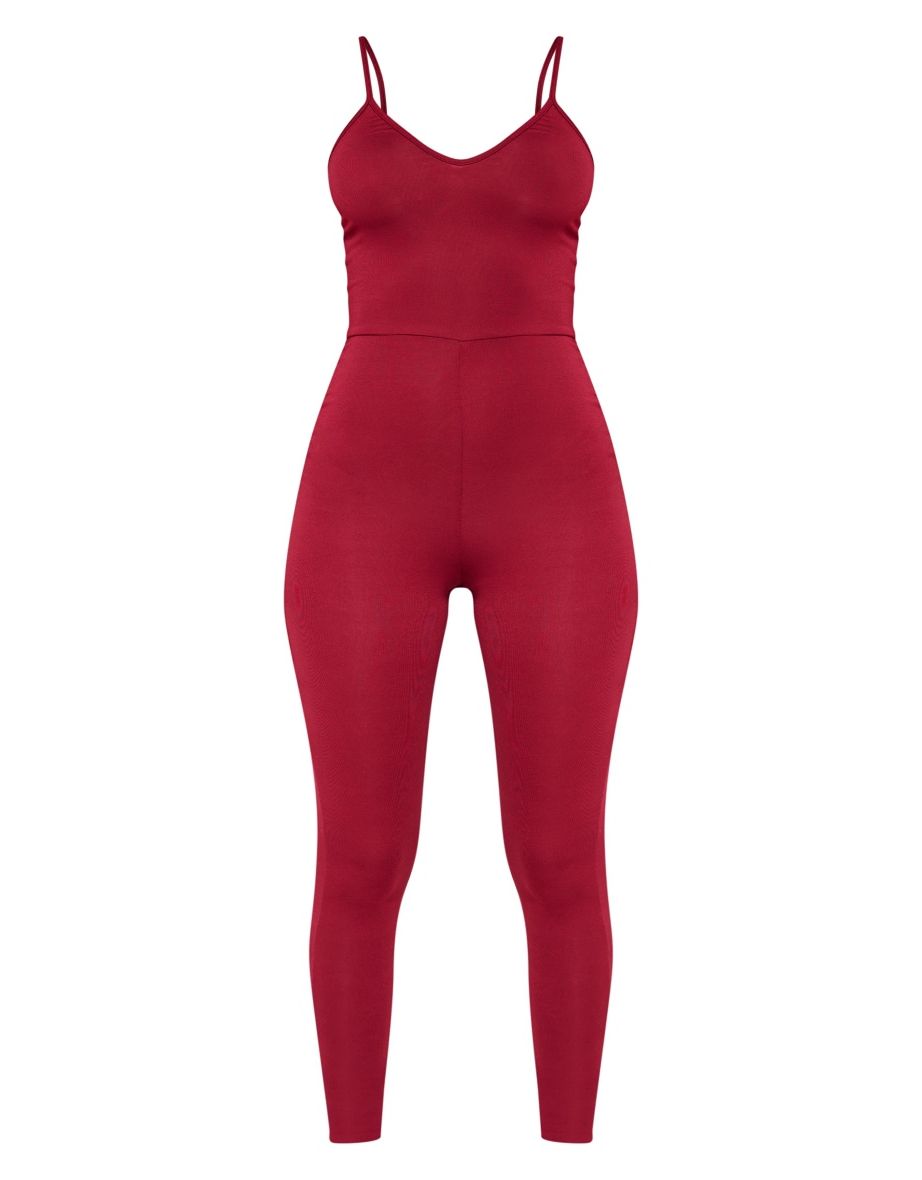 Petite Burgundy Basic Plunge Strappy Jumpsuit - 4