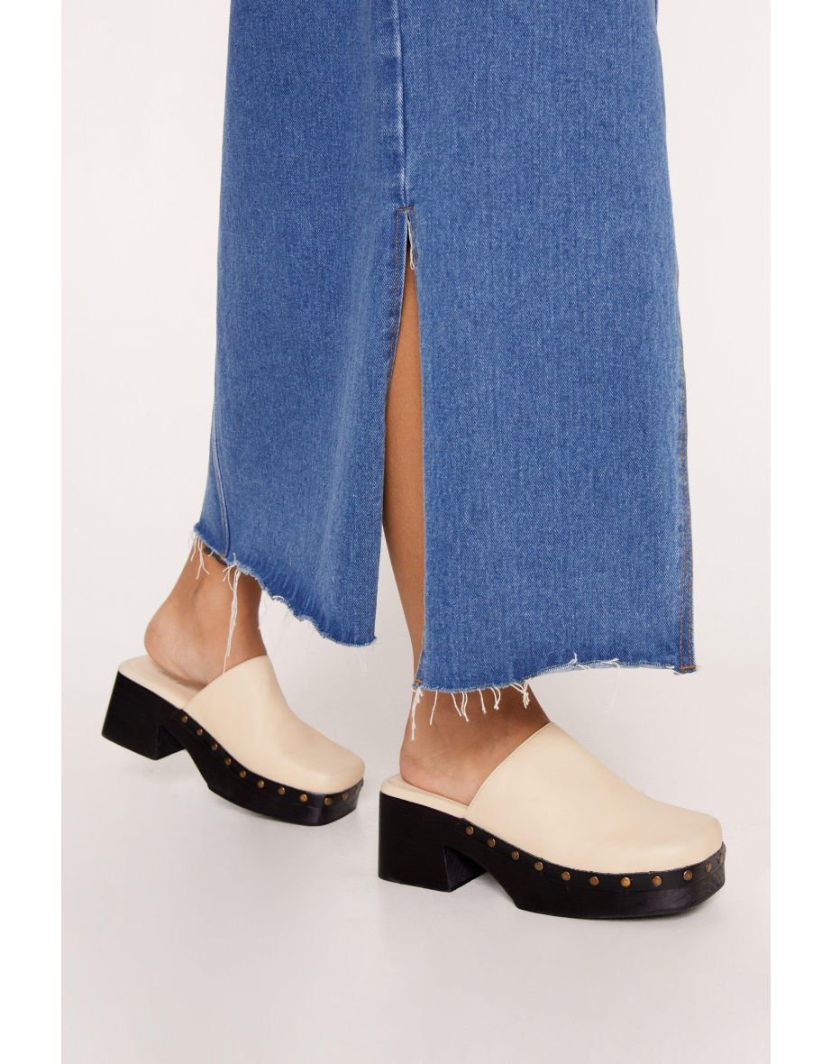 Real Leather Studded Square Toe Clog