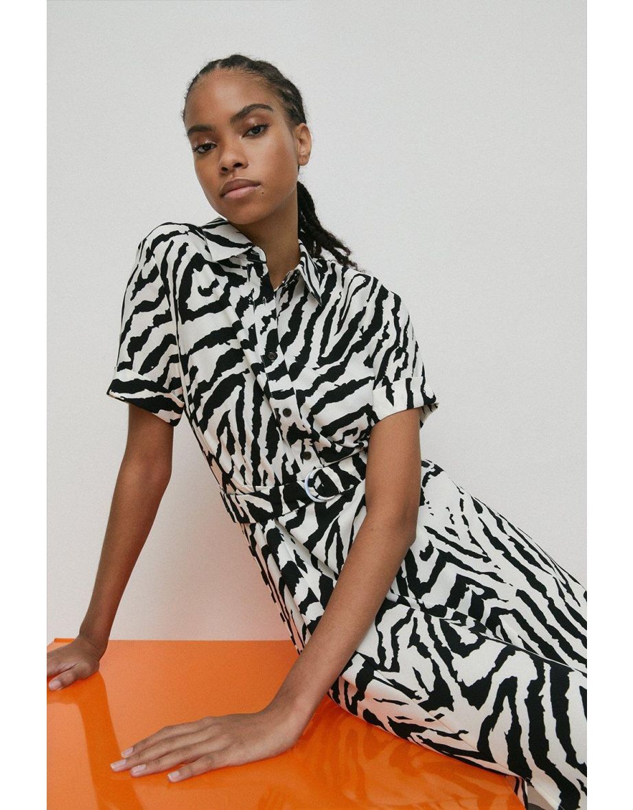 Warehouse zebra gantry print midi shirt dress