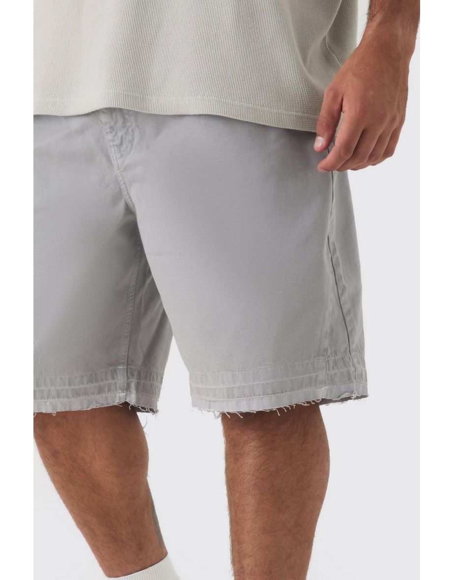 Plus Fixed Waist Raw Hem Relaxed Gusset Shorts - grey - 2