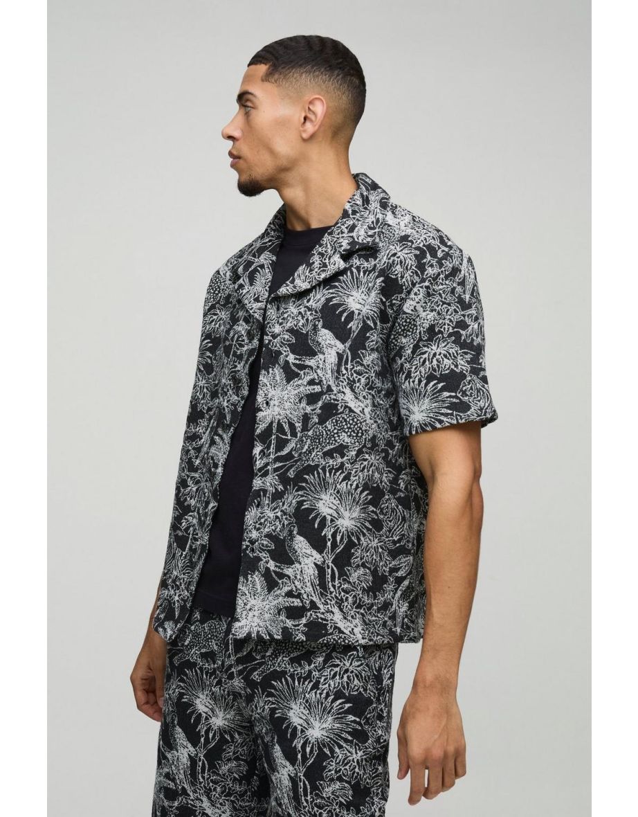 Oversized Revere Tapestry Shirt - black