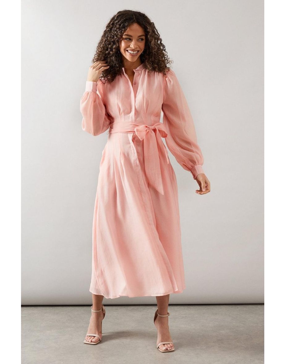 Textured Organza Midi Shirt Dress