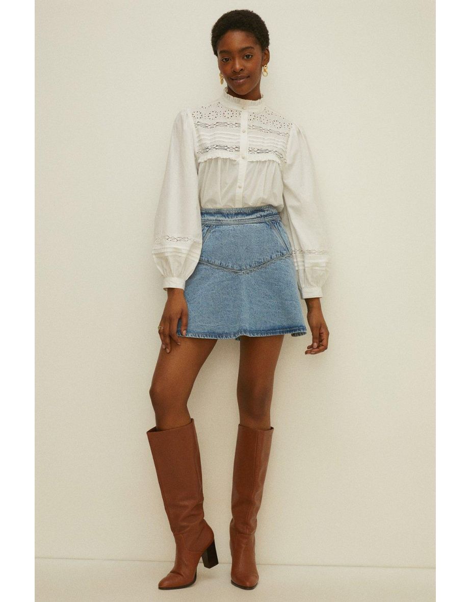 Super Pale Wash Flippy Denim Mini Skirt