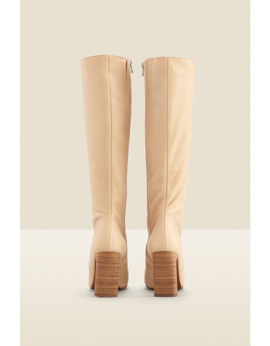 Brooke Ivory Leather Curved Heel Knee High Boot - 3