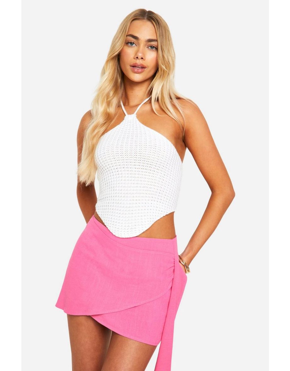 Shop Wrap Linen Mini Skirt hot pink Online in Qatar VogaCloset