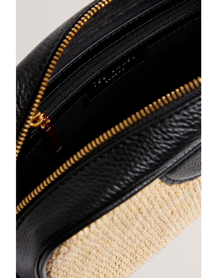 BARDAS Webbing Faux Raffia Camera Crossbody Bag Black - 3