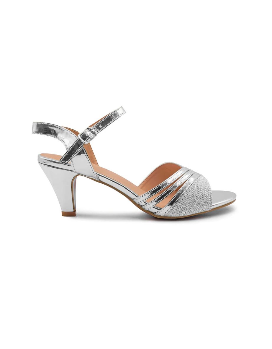 STORMI EXTRA WIDE FIT LOW HEEL SANDALS WITH BUCKLE ANKLE STRAP IN MOON SILVER GLITTER - 2
