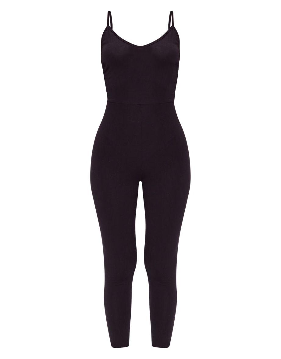 Petite Black Basic Plunge Strappy Jumpsuit - 4