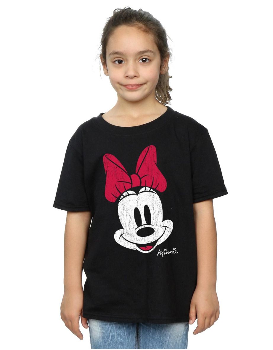 Disney Girls Minnie Mouse Face Cotton T-Shirt - Black - 3