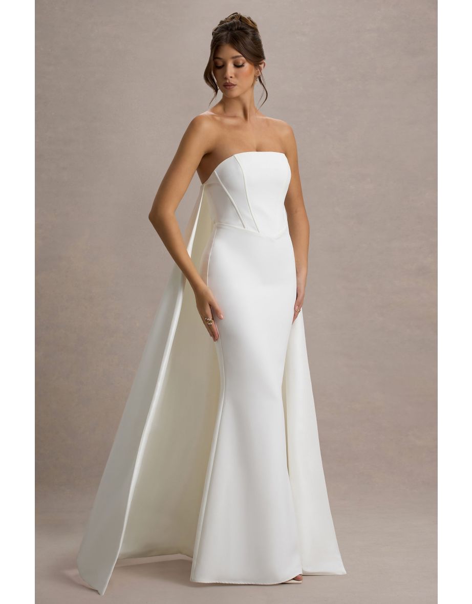 She's Trouble | White Bandeau Maxi Dress With Cape