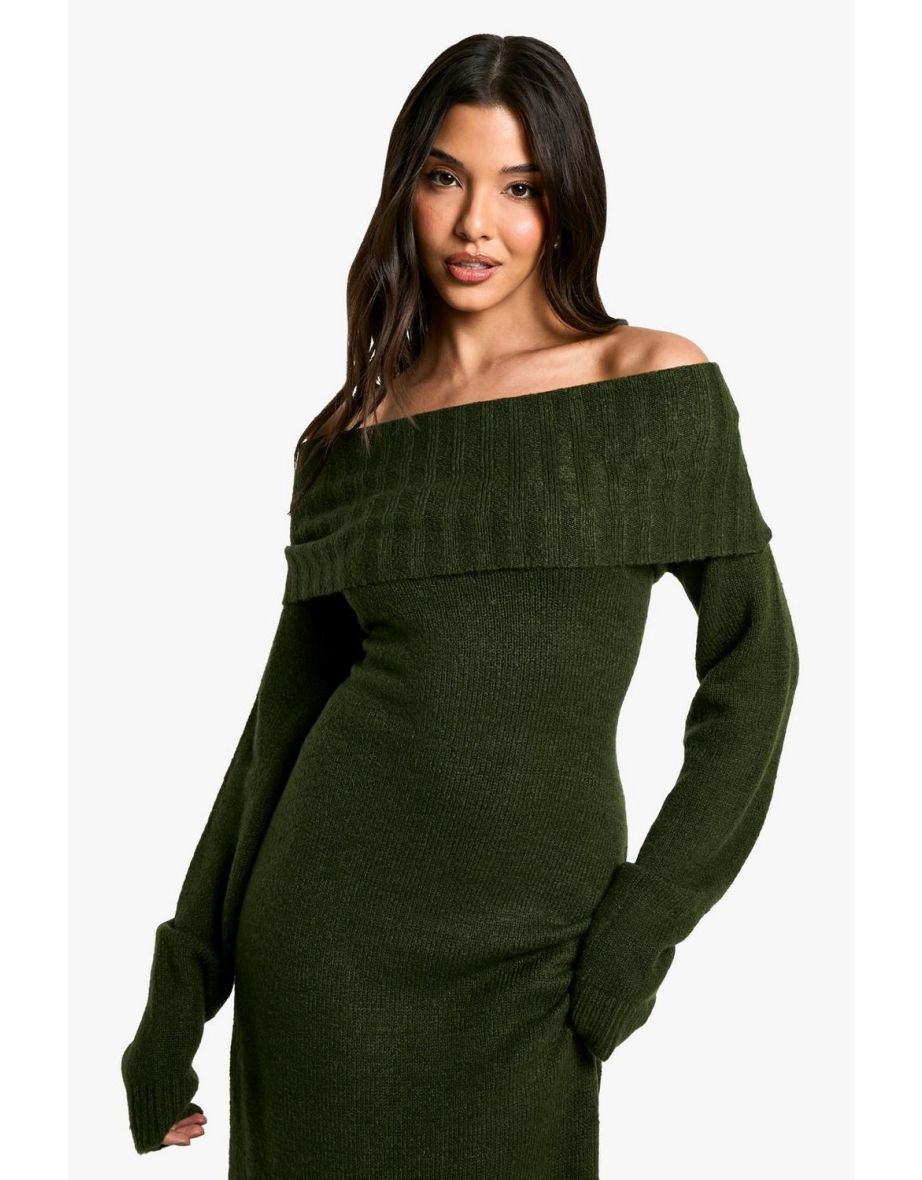 Premium Oversized Bardot Neckline Maxi Jumper Dress - 3