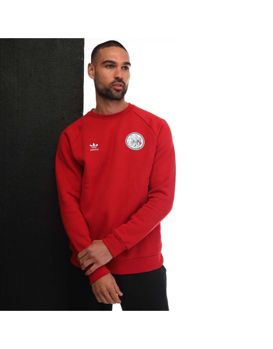 Men's adidas Originals Ajax Amsterdam Essentials Trefoil Sweatshirt in Red - 3