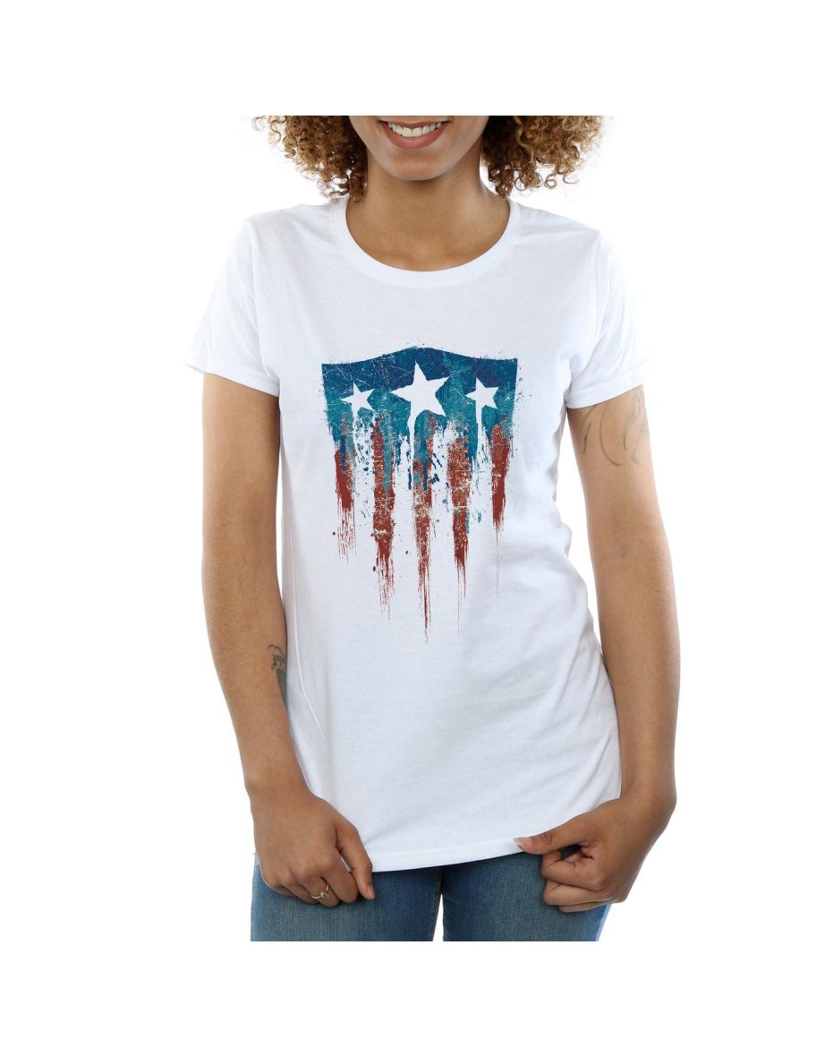 Marvel Womens/Ladies Captain America Flag Shield Cotton T-Shirt - White - 3