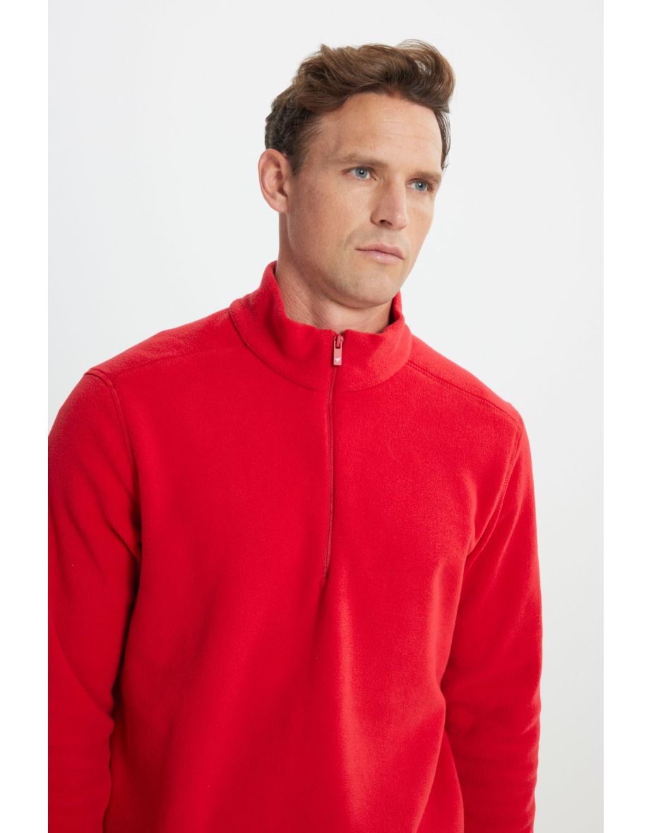Men's Red Anti-pilling Anti-Pilling Standard Fit High Neck Cold Proof Fleece Sweatshirt - 4