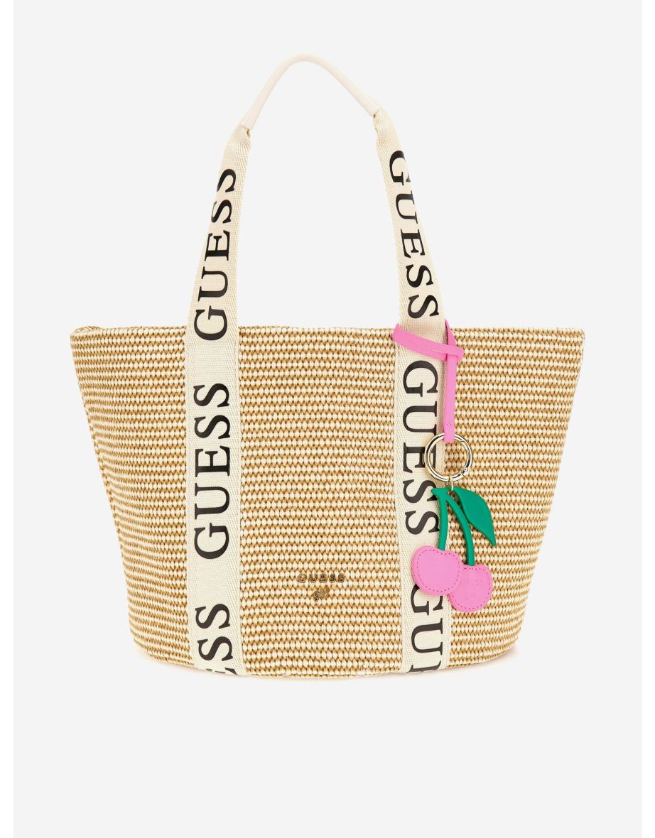 Girls Straw Tote Bag in Ivory