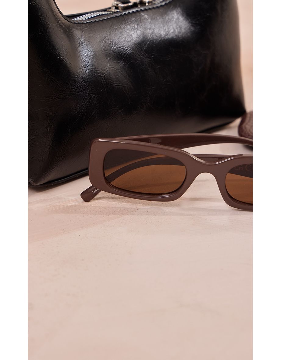Chocolate Arm Detail Rounded Rectangular Sunglasses - 2