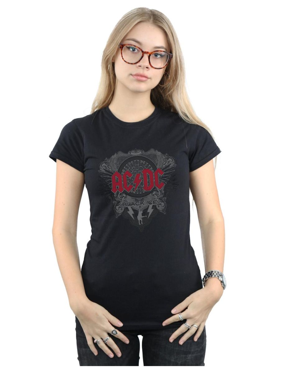 AC/DC Womens/Ladies Black Ice Cotton T-Shirt - Black - 3
