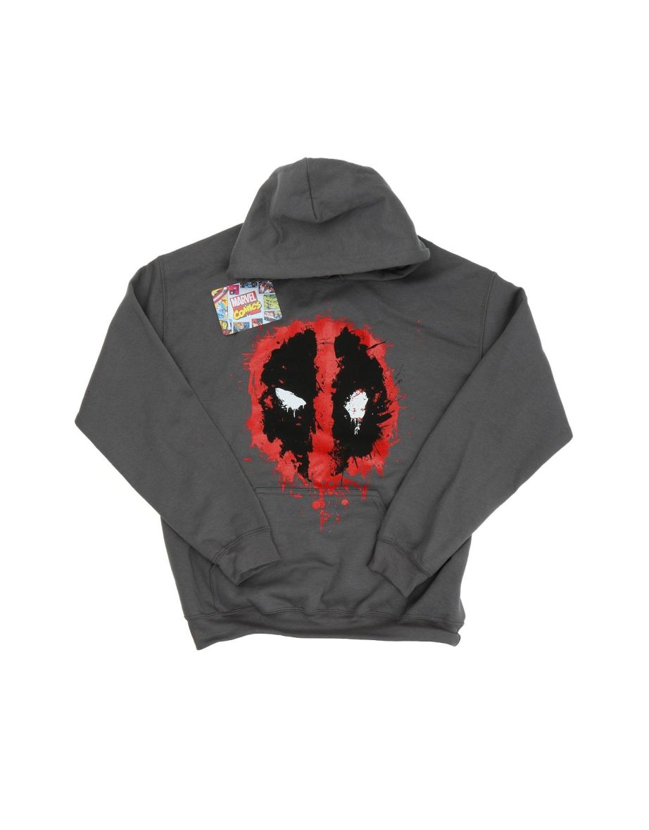 Deadpool Mens Splat Face Cotton Hoodie - Charcoal