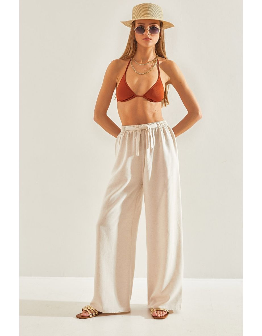 Women's Elastic Waist Linen Trousers