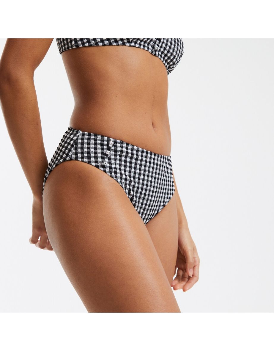 High Waist Bikini Bottoms in Gingham Print - 2