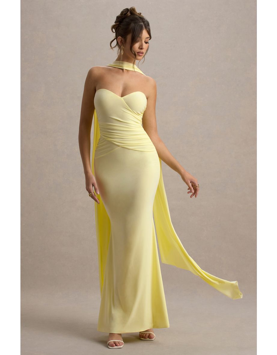 Rosabel | Lemon Sweetheart Maxi Dress With Sash