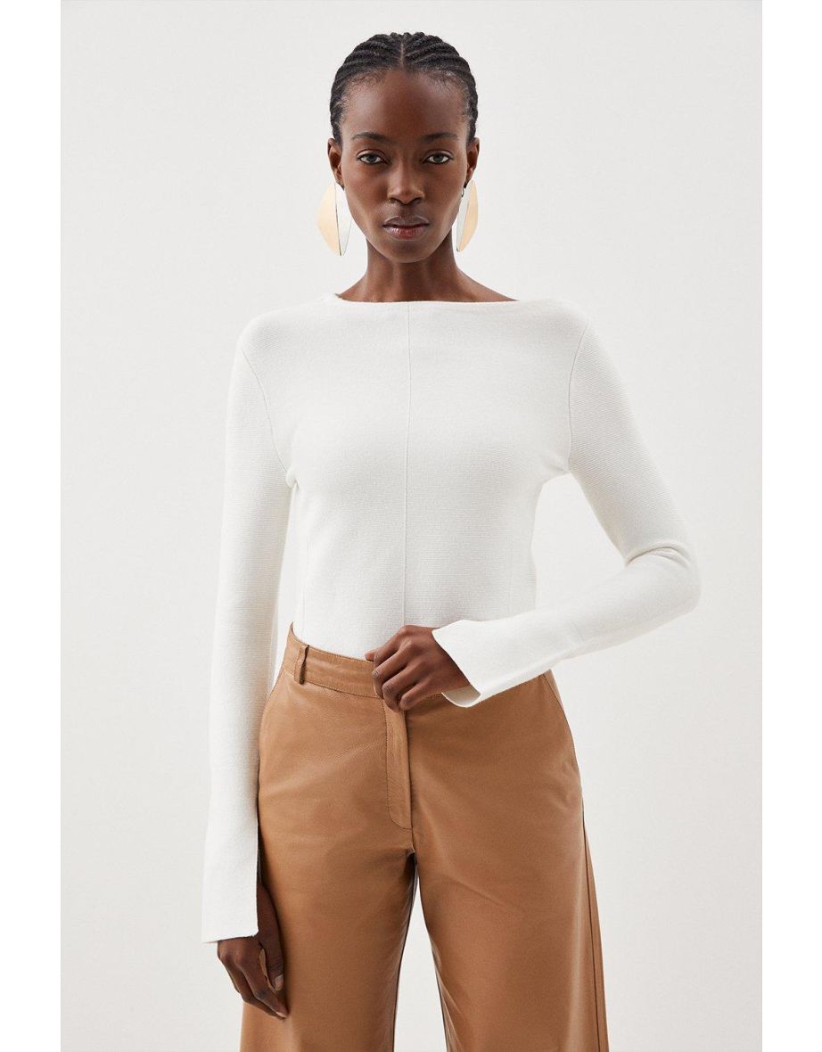 Compact Wool Look Knit Bell Sleeve Top | Karen Millen