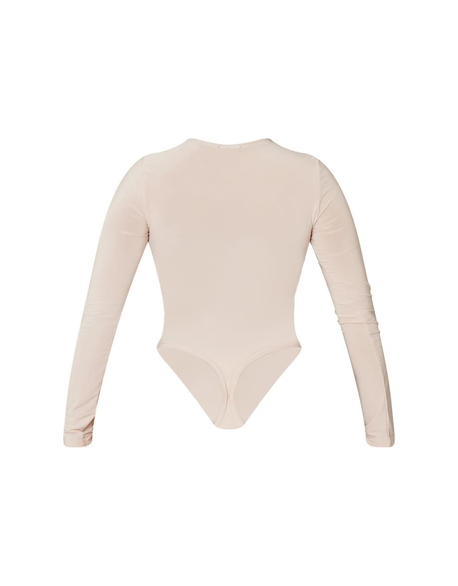 Stone Slinky Cut Out Front Long Sleeve Bodysuit - 5