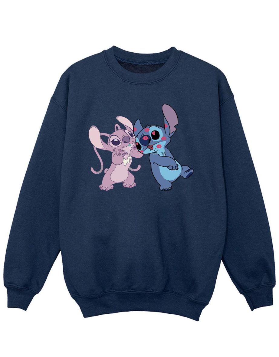 Disney Girls Lilo & Stitch Kisses Sweatshirt - Navy Blue