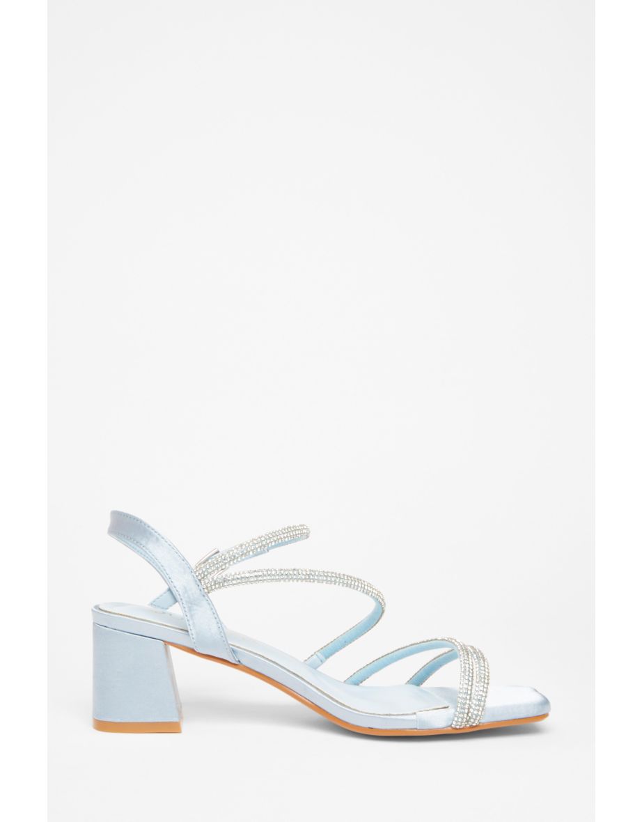 Wide Fit Pale Blue Diamante Block Heels - 4
