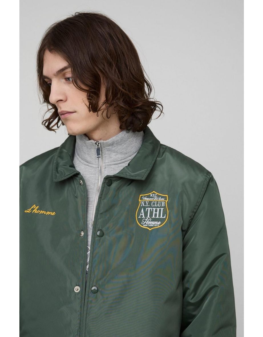 Tall Padded Nylon Varsity Oversized Coach Jacket - green - 2