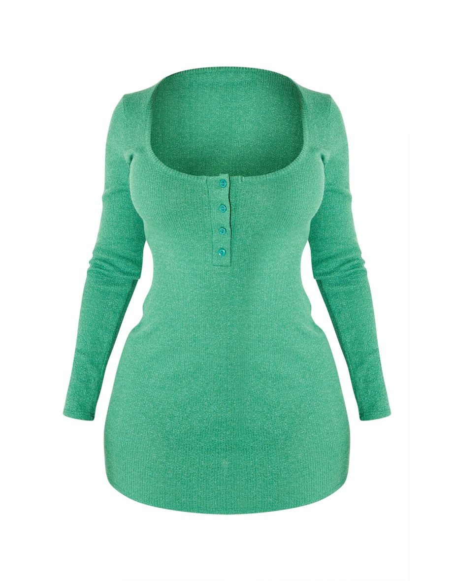 Shape Khaki Rib Marl Button Front Bodycon Dress - 4