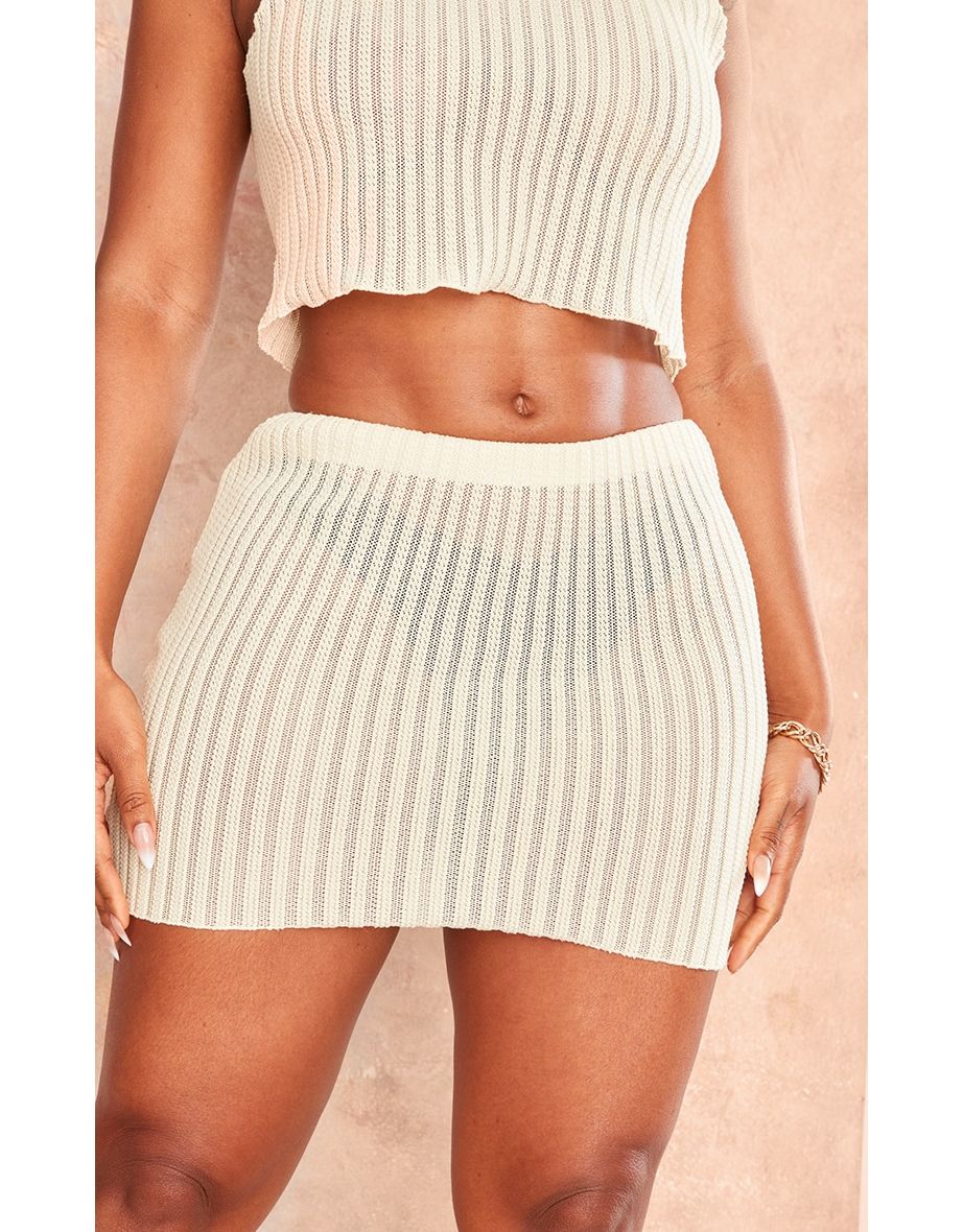 Shape Cream Textured Sheer Mini Skirt - 4