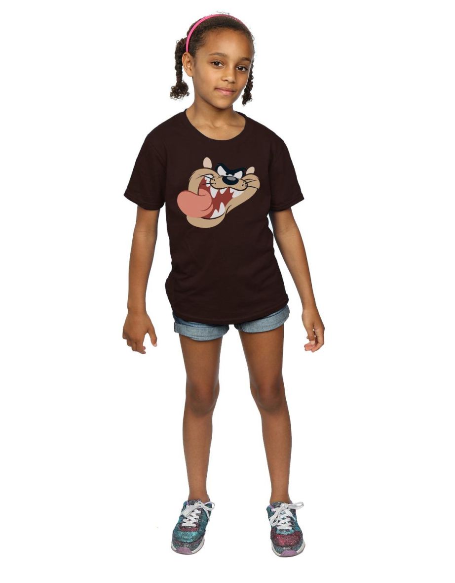 Looney Tunes Girls Tasmanian Devil Face Cotton T-Shirt - Chocolate - 3