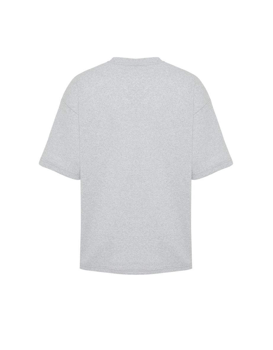 Basic Gray Men's Oversize/Wide Cut Short Sleeve Textured Tok Fabric T-Shirt - 7