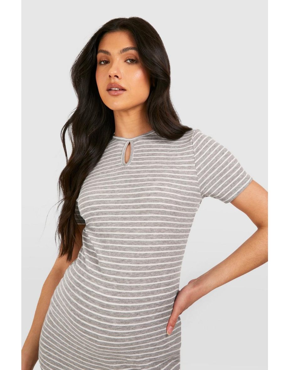 Maternity Striped Ribbed T-shirt And Short Lounge Set - grey - 3