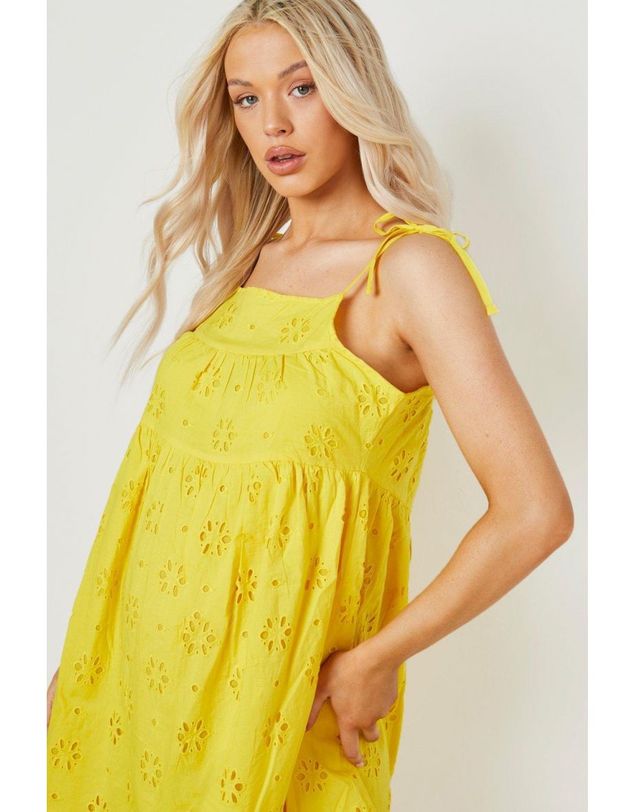 Maternity Broderie Strappy Smock Dress - lemon - 3