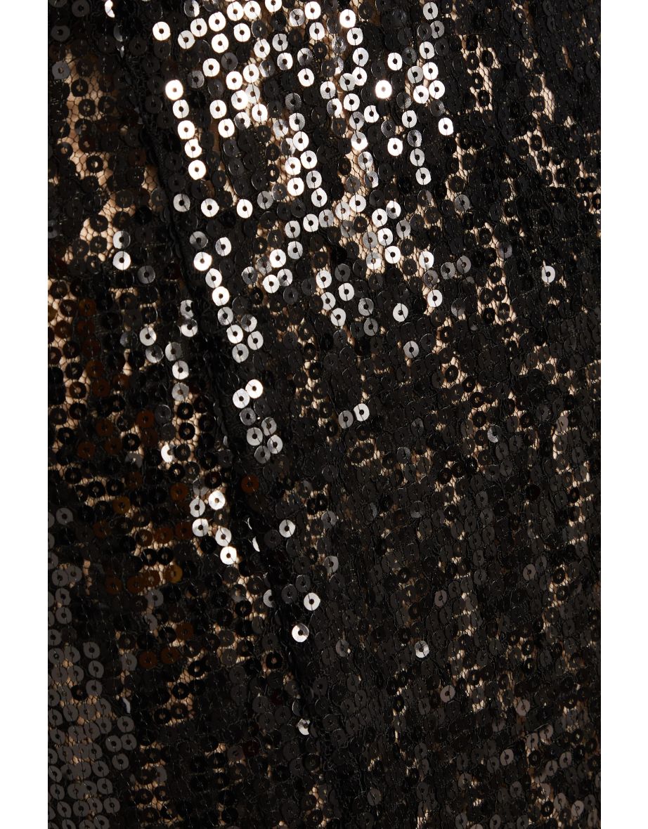 Black Sequin Lace Fishtail Maxi Dress - 5