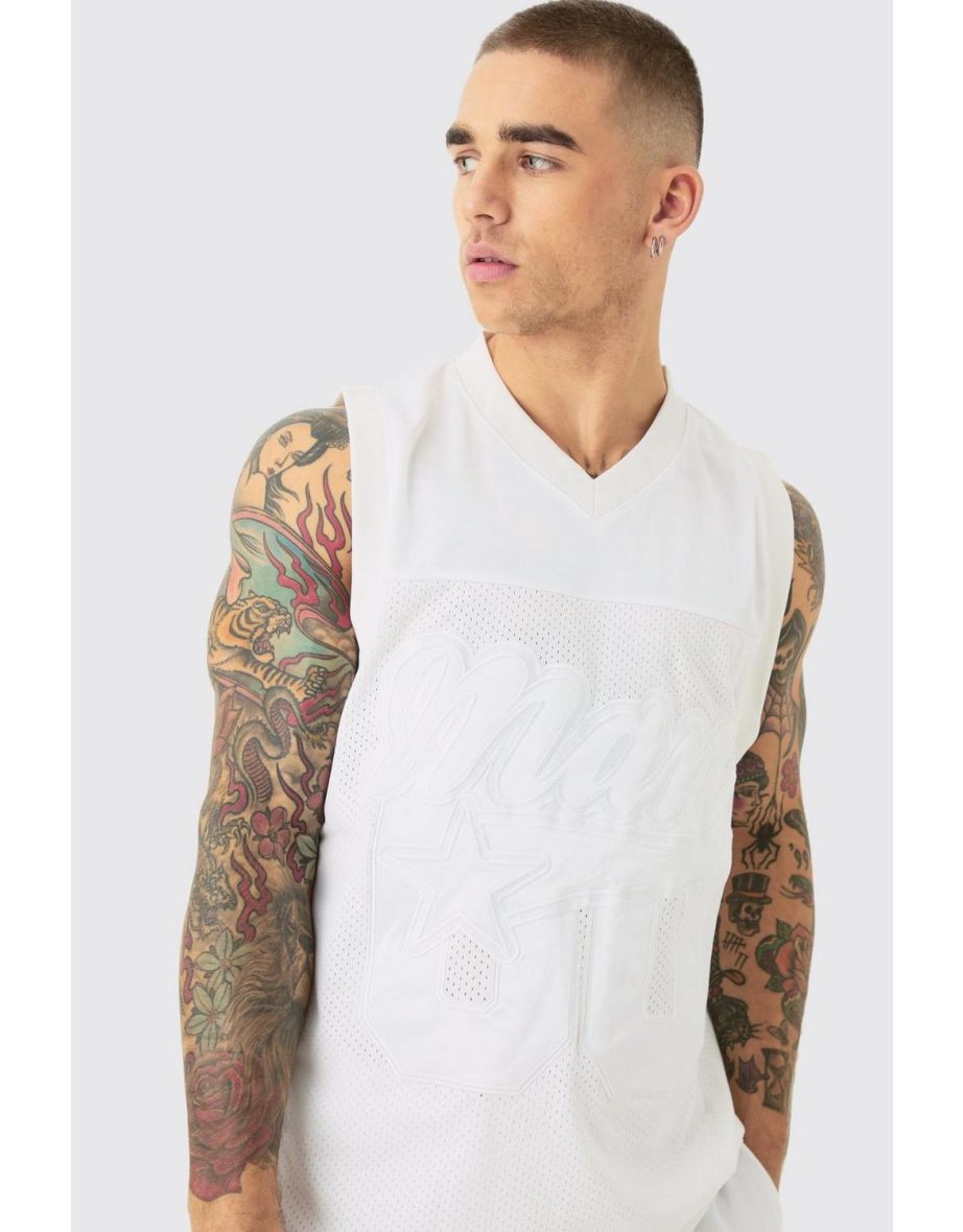Mesh And Satin Basketball Applique Vest And Short Set - silver - 2